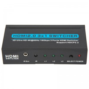 V2.0 HDMI 3x1 -kytkin tukee 3D Ultra HD 4Kx2K @ 60Hz HDCP2.2