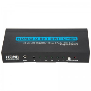 V2.0 HDMI 5x1 -kytkin tukee 3D Ultra HD 4Kx2K @ 60Hz HDCP2.2