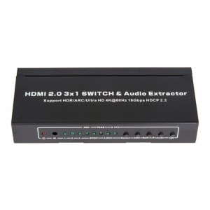 V2.0 HDMI 3x1 -kytkin ja äänenpoistimen tuki ARC Ultra HD 4Kx2K @ 60Hz HDCP2.2 18Gbps