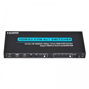 V2.0 HDMI KVM 4x1 -kytkintuki Ultra HD 4Kx2K @ 60Hz HDCP2.2 18 Gbps äänikortti ja USB-keskitin