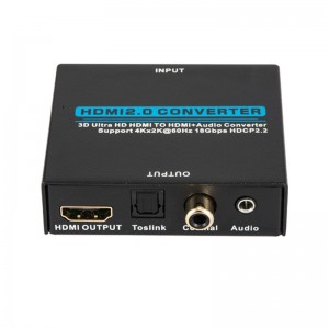 V2.0 HDMI-äänen poistolaite HDMI-HDMI + -äänimuuntajaan Tukee 3D Ultra HD 4Kx2K @ 60Hz HDCP 2.2 18Gbps