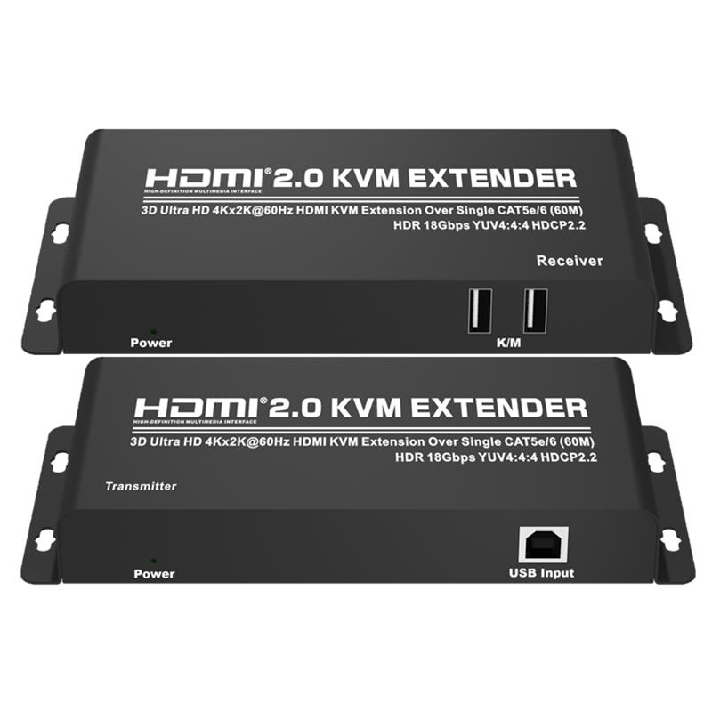 HDMI 2.0 KVM -laajennus 60m yli yhden CAT5e \/ 6 -tuen Tukee Ultra HD 4Kx2K @ 60Hz HDCP2.2