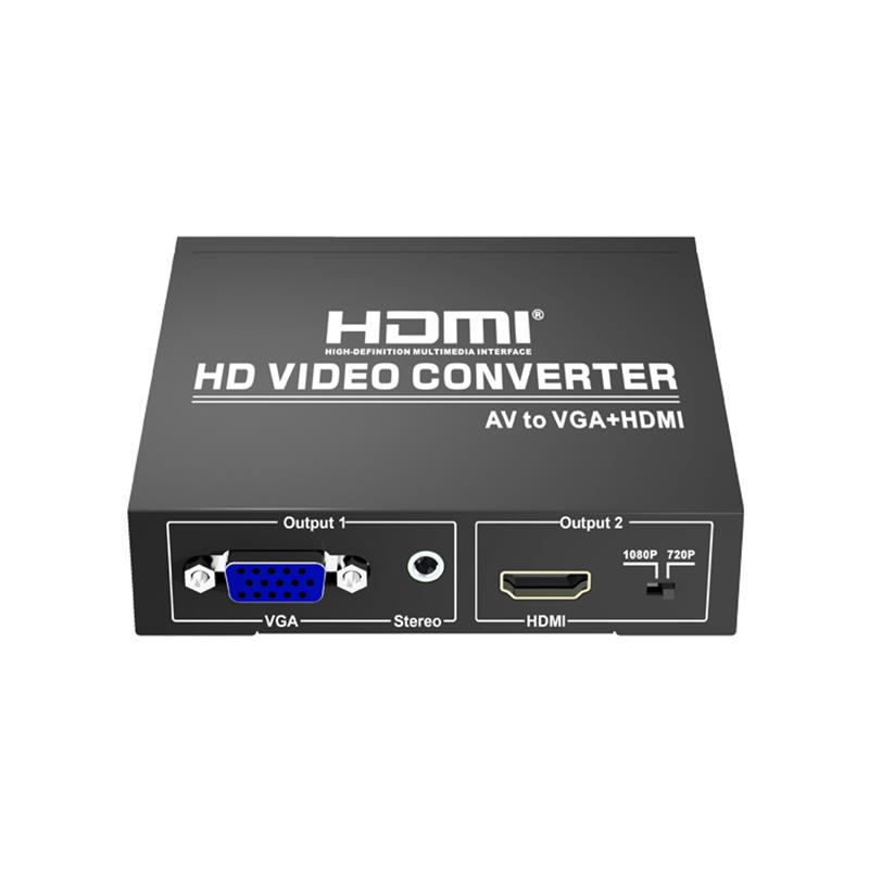 AV-VGA + HDMI -muuntimen yläsovitin 720P \/ 1080P